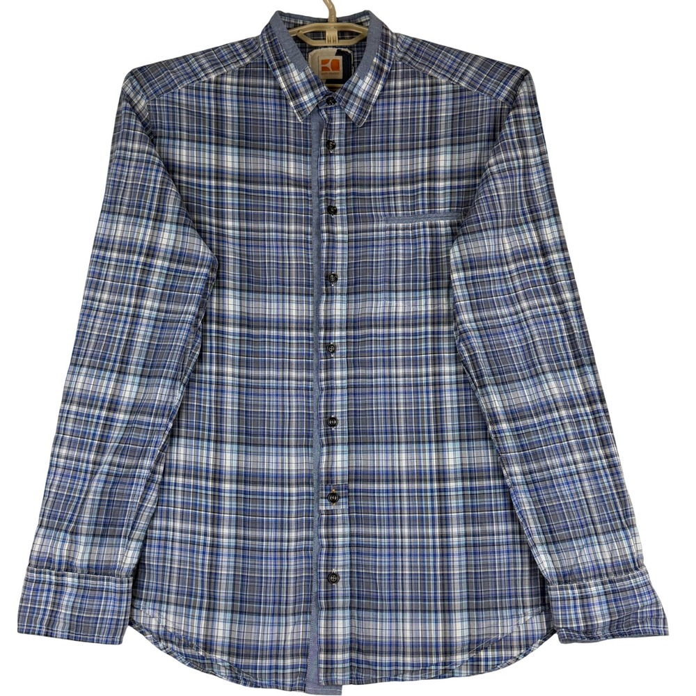 Hugo Boss Orange Mens XL Blue Plaid Stretch Cotton Long Sleeve Button Up Shirt